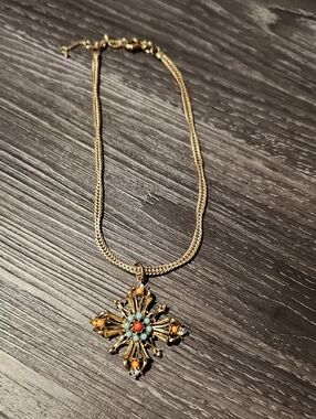 Express Gold-Tone Cross Pendant Chocker Adjustable Necklace